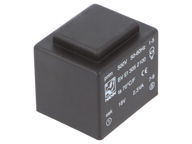 Transformator: ingegoten; 2,3VA; 500VAC; 18V; 128mA; PCB; BVEI Transformator: ingegoten; 2,3VA; 500VAC; 18V; 128mA; PCB; BVEI